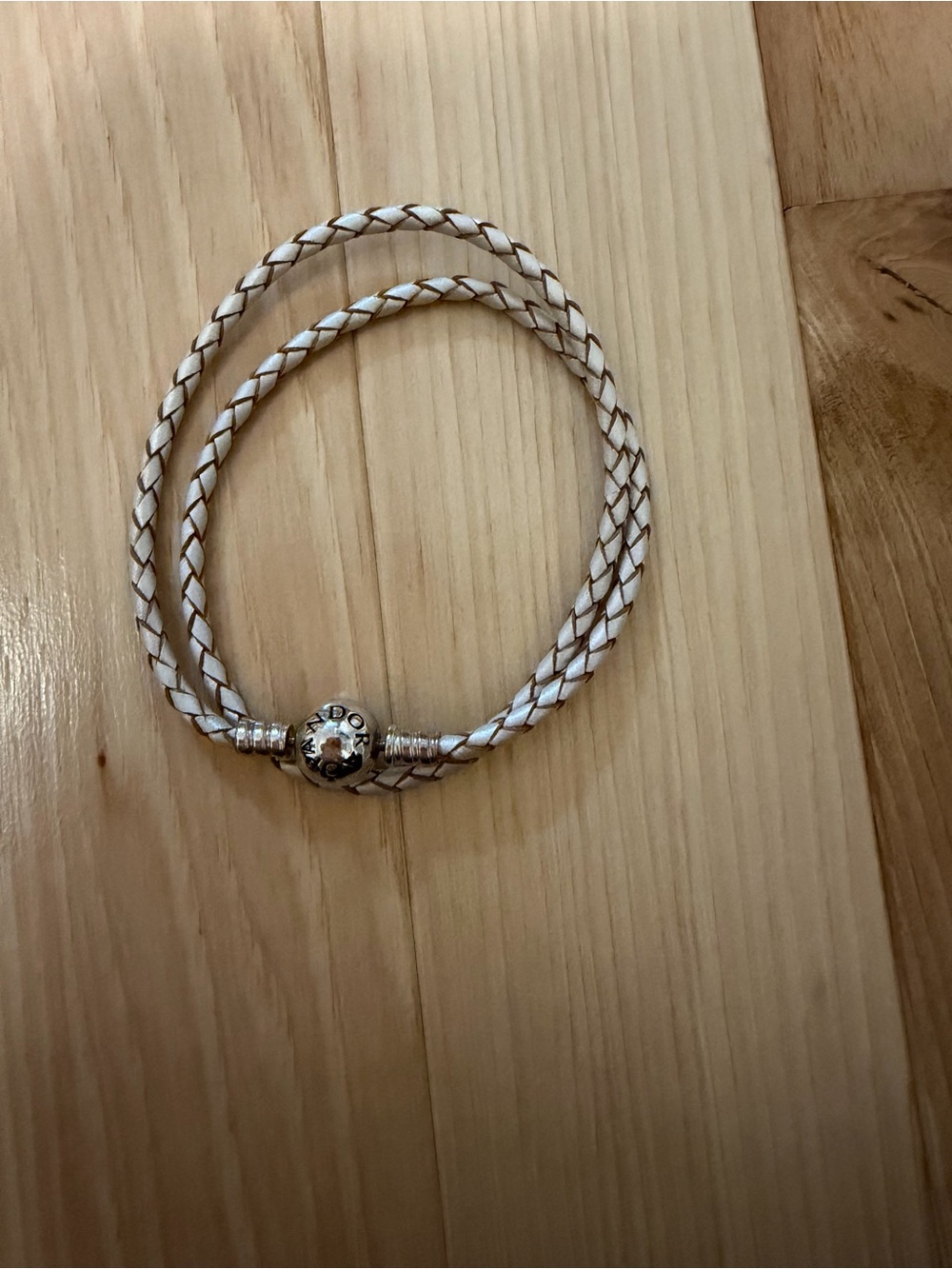 Pandora White Braided Double-Wrap Bracelet with Silver Clasp
